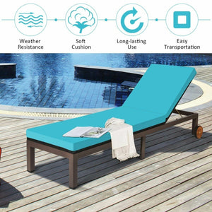 Patio Chaise Lounge Chair Outdoor Rattan Lounger Recliner Chair-Turquoise view 3