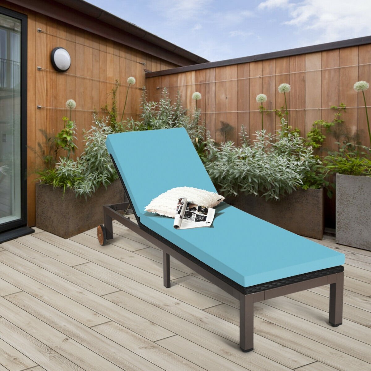 Patio Chaise Lounge Chair Outdoor Rattan Lounger Recliner Chair-Turquoise view 6