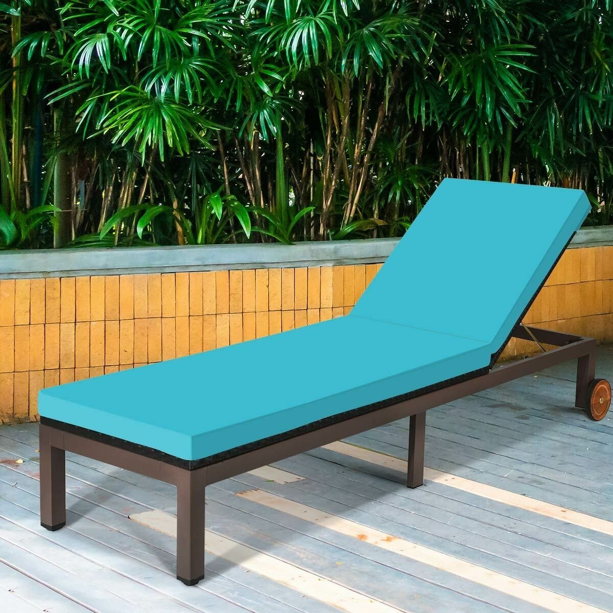 Patio Chaise Lounge Chair Outdoor Rattan Lounger Recliner Chair-Turquoise view 7