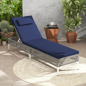 Patio Chaise Lounge Chair with 6-Level Adjustable Backrest and Headrest for Poolside-Navy view 2