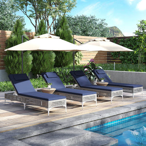 Patio Chaise Lounge Chair with 6-Level Adjustable Backrest and Headrest for Poolside-Navy view 5