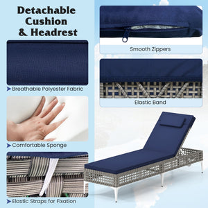 Patio Chaise Lounge Chair with 6-Level Adjustable Backrest and Headrest for Poolside-Navy view 9