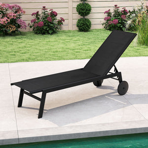 Patio Chaise Lounge Chair with Wheels and 6-Level Adjustable Backrest Set of 1 view 2