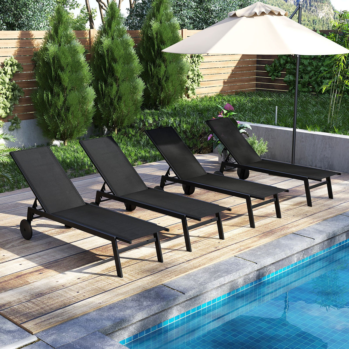Patio Chaise Lounge Chair with Wheels and 6-Level Adjustable Backrest Set of 1 view 3