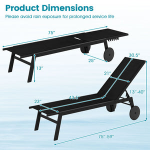Patio Chaise Lounge Chair with Wheels and 6-Level Adjustable Backrest Set of 1 view 4
