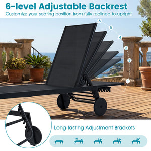 Patio Chaise Lounge Chair with Wheels and 6-Level Adjustable Backrest Set of 1 view 5