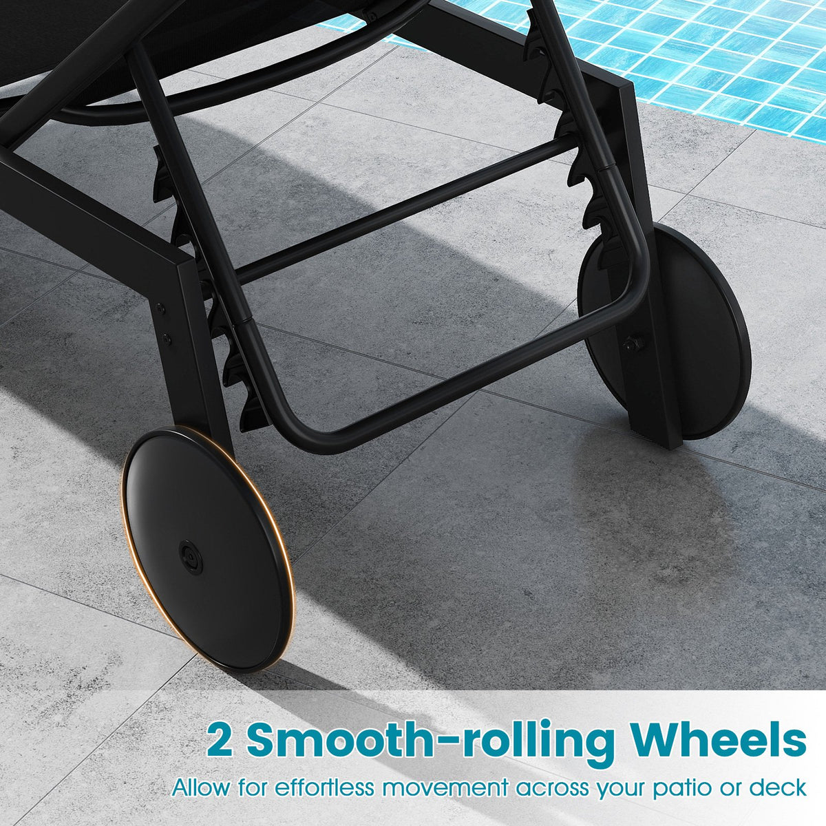Patio Chaise Lounge Chair with Wheels and 6-Level Adjustable Backrest Set of 1 view 6