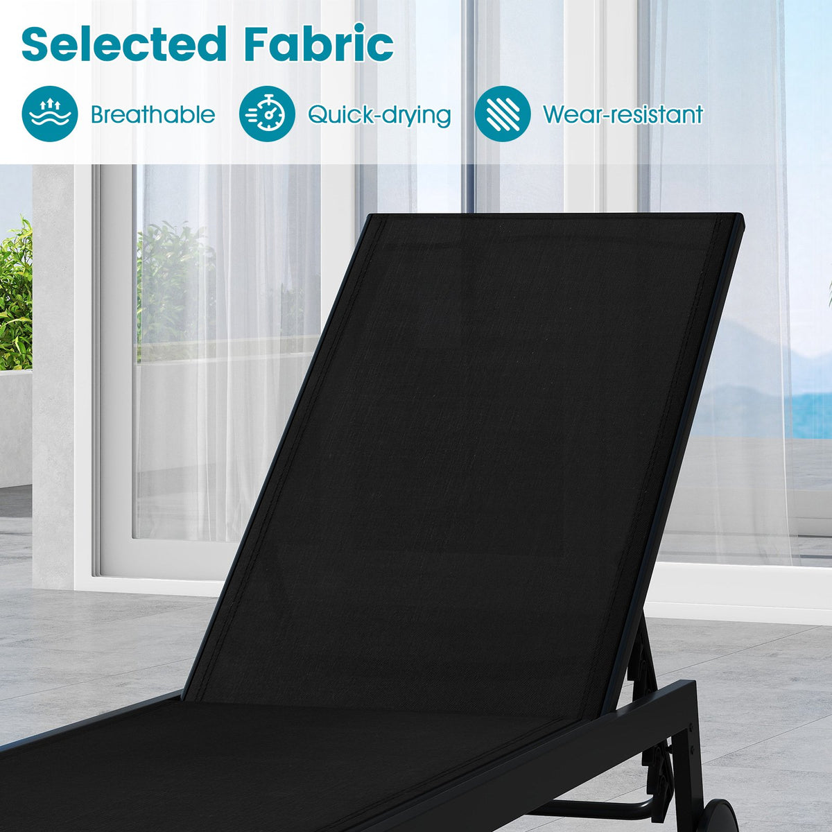 Patio Chaise Lounge Chair with Wheels and 6-Level Adjustable Backrest Set of 1 view 7