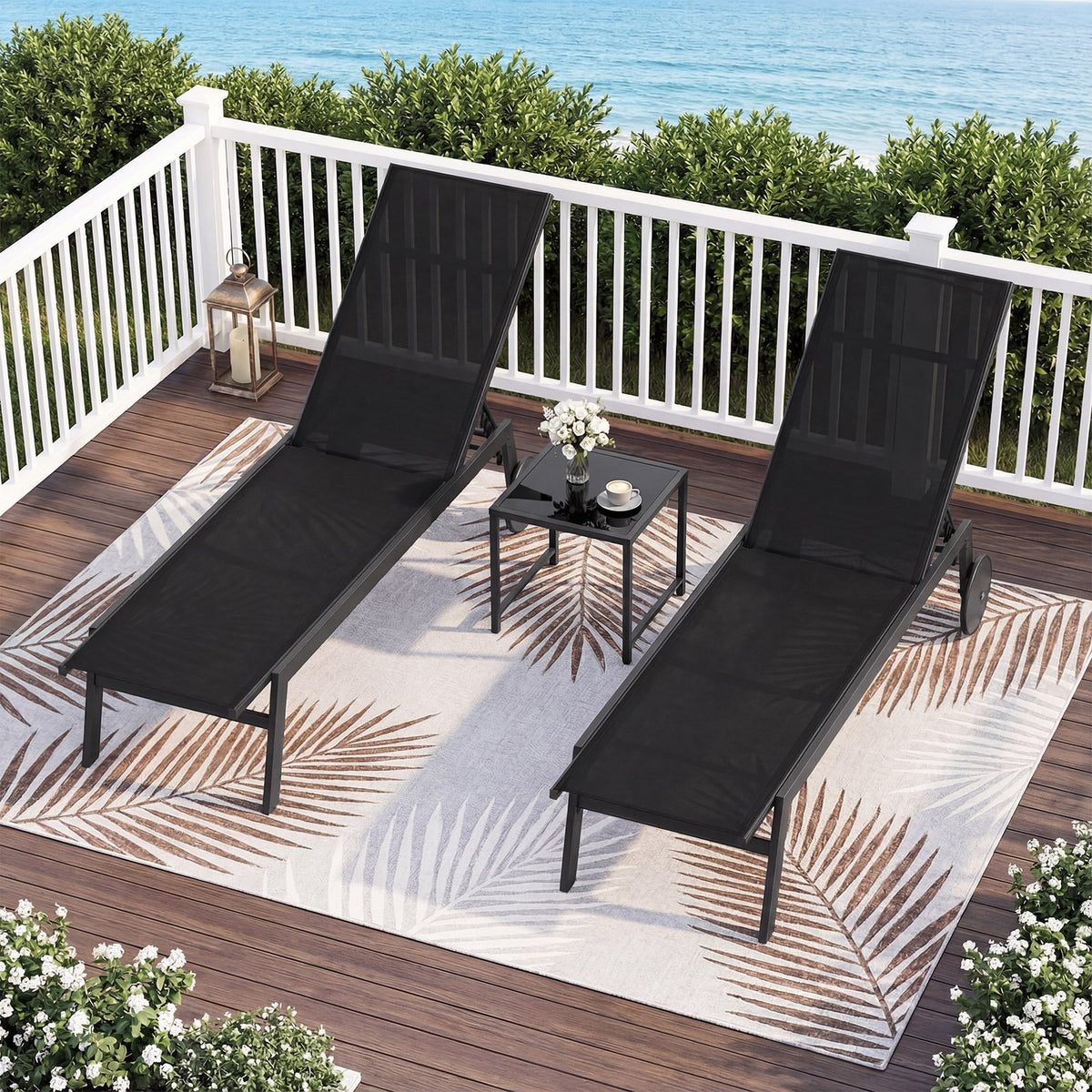 Patio Chaise Lounge Chair with Wheels and 6-Level Adjustable Backrest Set of 2 view 2