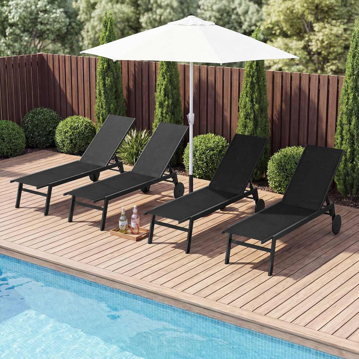 Patio Chaise Lounge Chair with Wheels and 6-Level Adjustable Backrest Set of 2 view 3