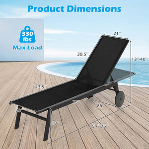 Patio Chaise Lounge Chair with Wheels and 6-Level Adjustable Backrest Set of 2 view 4