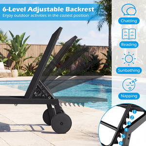 Patio Chaise Lounge Chair with Wheels and 6-Level Adjustable Backrest Set of 2 view 5