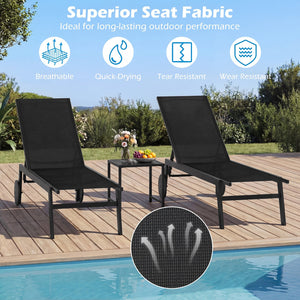 Patio Chaise Lounge Chair with Wheels and 6-Level Adjustable Backrest Set of 2 view 6