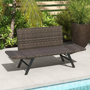 Patio Convertible Sofa for 2 Quick Dry Foam Padded Rattan with Armrests-Gray view 2