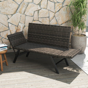 Patio Convertible Sofa for 2 Quick Dry Foam Padded Rattan with Armrests-Gray view 3