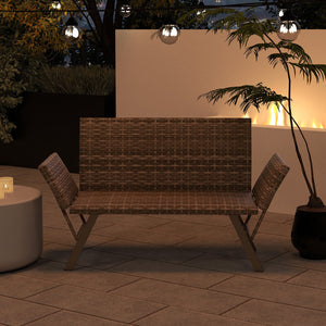 Patio Convertible Sofa for 2 Quick Dry Foam Padded Rattan with Armrests-Gray view 6