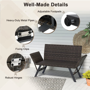 Patio Convertible Sofa for 2 Quick Dry Foam Padded Rattan with Armrests-Gray view 7