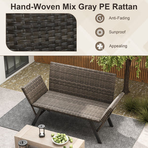 Patio Convertible Sofa for 2 Quick Dry Foam Padded Rattan with Armrests-Gray view 9