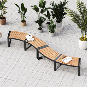 Patio Curved Bench with Slatted Seat and Metal Legs-2 Pieces view 2