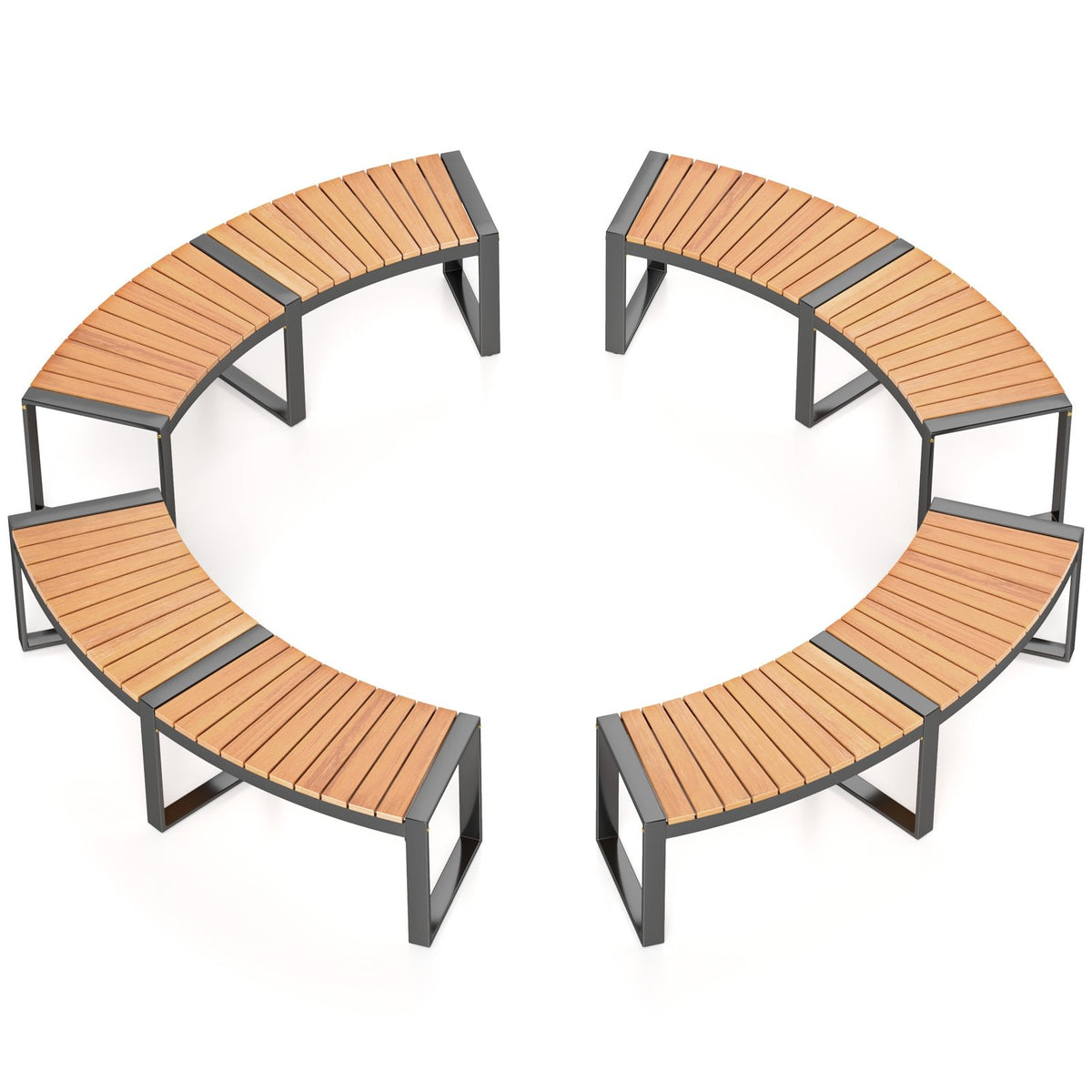 Patio Curved Bench with Slatted Seat and Metal Legs-2 Pieces view 4