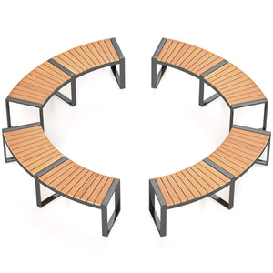 Patio Curved Bench with Slatted Seat and Metal Legs-2 Pieces view 4
