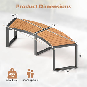Patio Curved Bench with Slatted Seat and Metal Legs-2 Pieces view 5