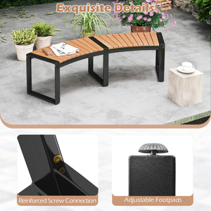 Patio Curved Bench with Slatted Seat and Metal Legs-2 Pieces view 6