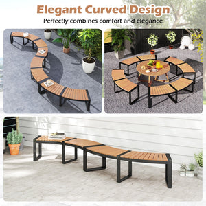 Patio Curved Bench with Slatted Seat and Metal Legs-2 Pieces view 7