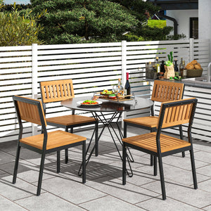 Patio Dining Chair Set of 2 with Metal and Acacia Wood Frame view 3