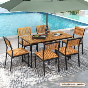 Patio Dining Chair Set of 2 with Metal and Acacia Wood Frame view 5