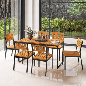 Patio Dining Chair Set of 2 with Metal and Acacia Wood Frame view 6