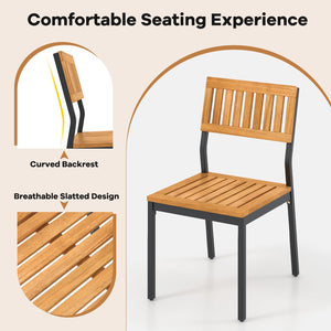 Patio Dining Chair Set of 2 with Metal and Acacia Wood Frame view 8