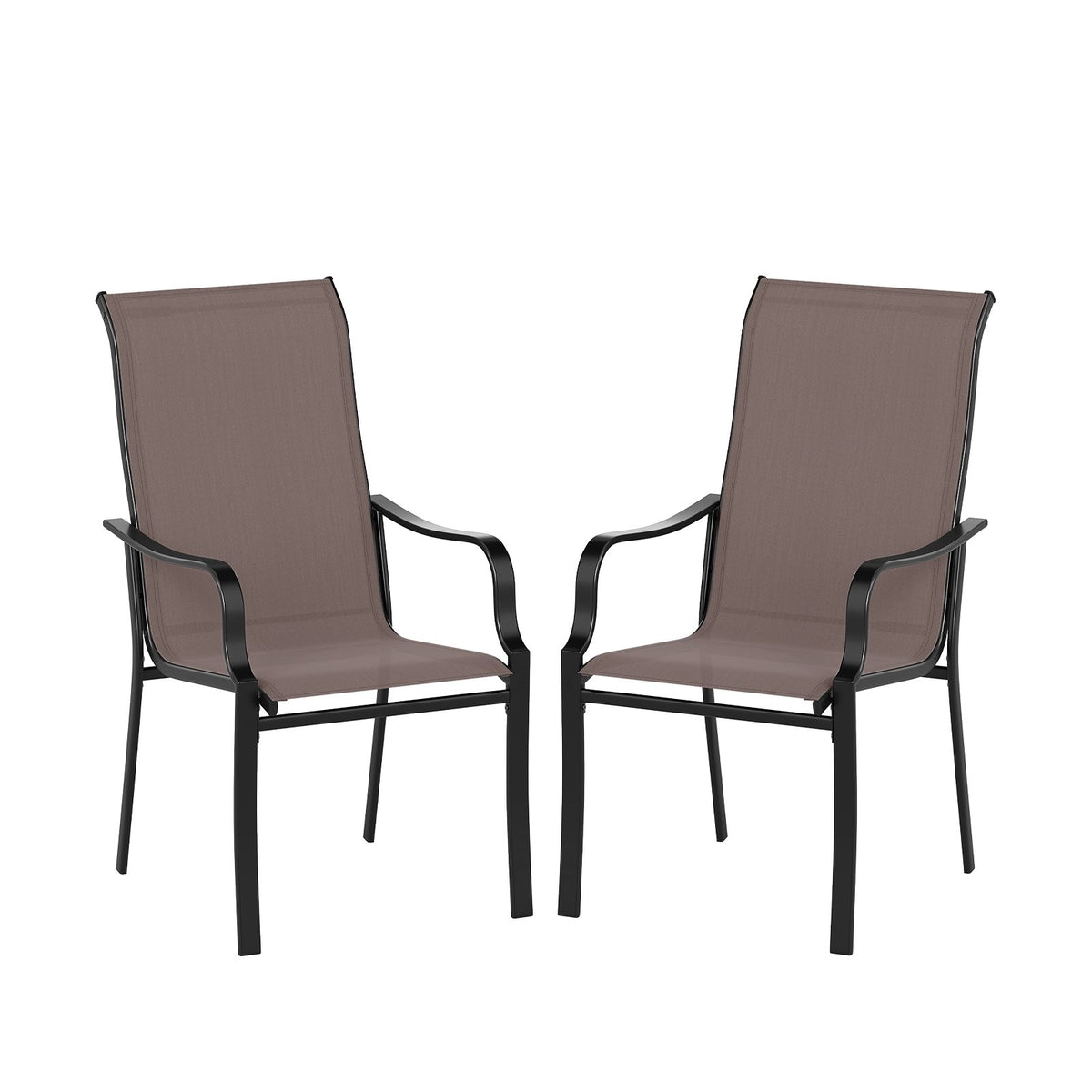 Patio Dining Chair Set of 2 with Wide Seat and Heavy-Duty Metal Frame-Brown