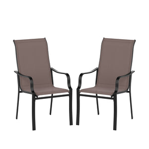 Patio Dining Chair Set of 2 with Wide Seat and Heavy-Duty Metal Frame-Brown