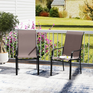 Patio Dining Chair Set of 2 with Wide Seat and Heavy-Duty Metal Frame-Brown view 2