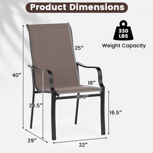 Patio Dining Chair Set of 2 with Wide Seat and Heavy-Duty Metal Frame-Brown view 4