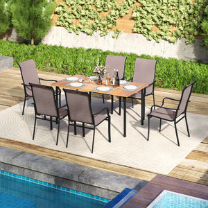 Patio Dining Chair Set of 2 with Wide Seat and Heavy-Duty Metal Frame-Brown view 5