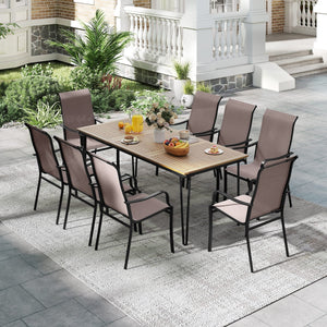 Patio Dining Chair Set of 2 with Wide Seat and Heavy-Duty Metal Frame-Brown view 6