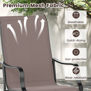 Patio Dining Chair Set of 2 with Wide Seat and Heavy-Duty Metal Frame-Brown view 7