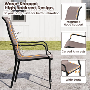 Patio Dining Chair Set of 2 with Wide Seat and Heavy-Duty Metal Frame-Brown view 8