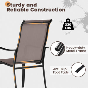 Patio Dining Chair Set of 2 with Wide Seat and Heavy-Duty Metal Frame-Brown view 9