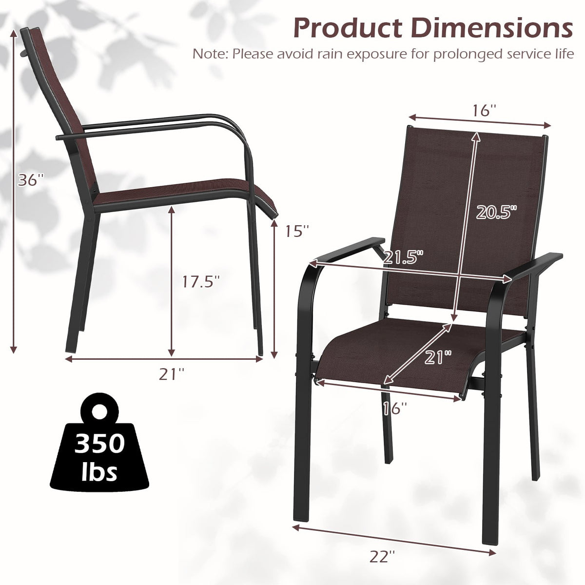 Patio Dining Chairs Set of 2/4/6 Stackable Outdoor Armchairs-Set of 4 view 3