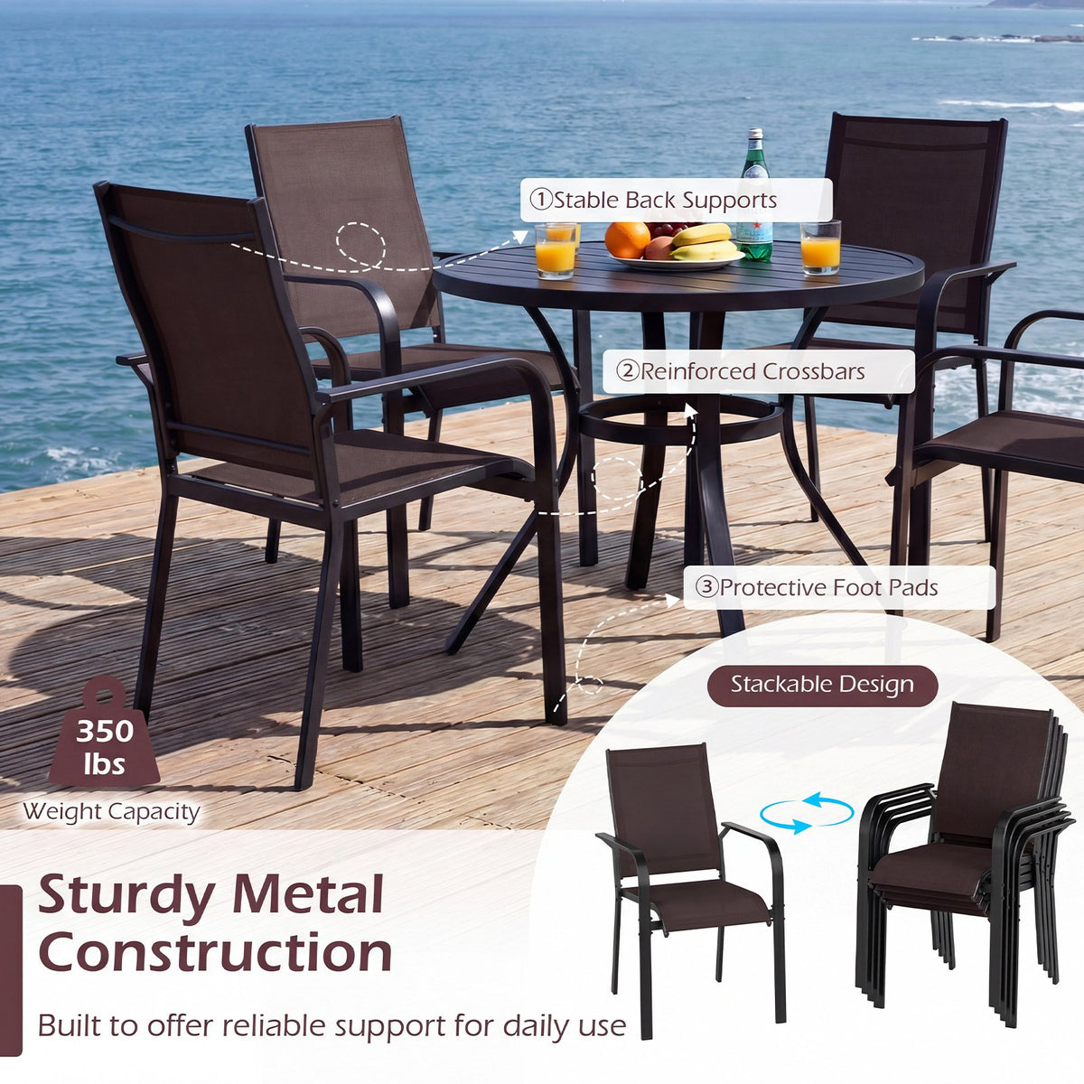 Patio Dining Chairs Set of 2/4/6 Stackable Outdoor Armchairs-Set of 4 view 5