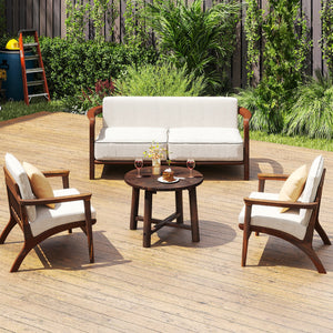 Patio End Table with Solid Wood Structure for Garden Deck Poolside and Indoors-Brown view 5