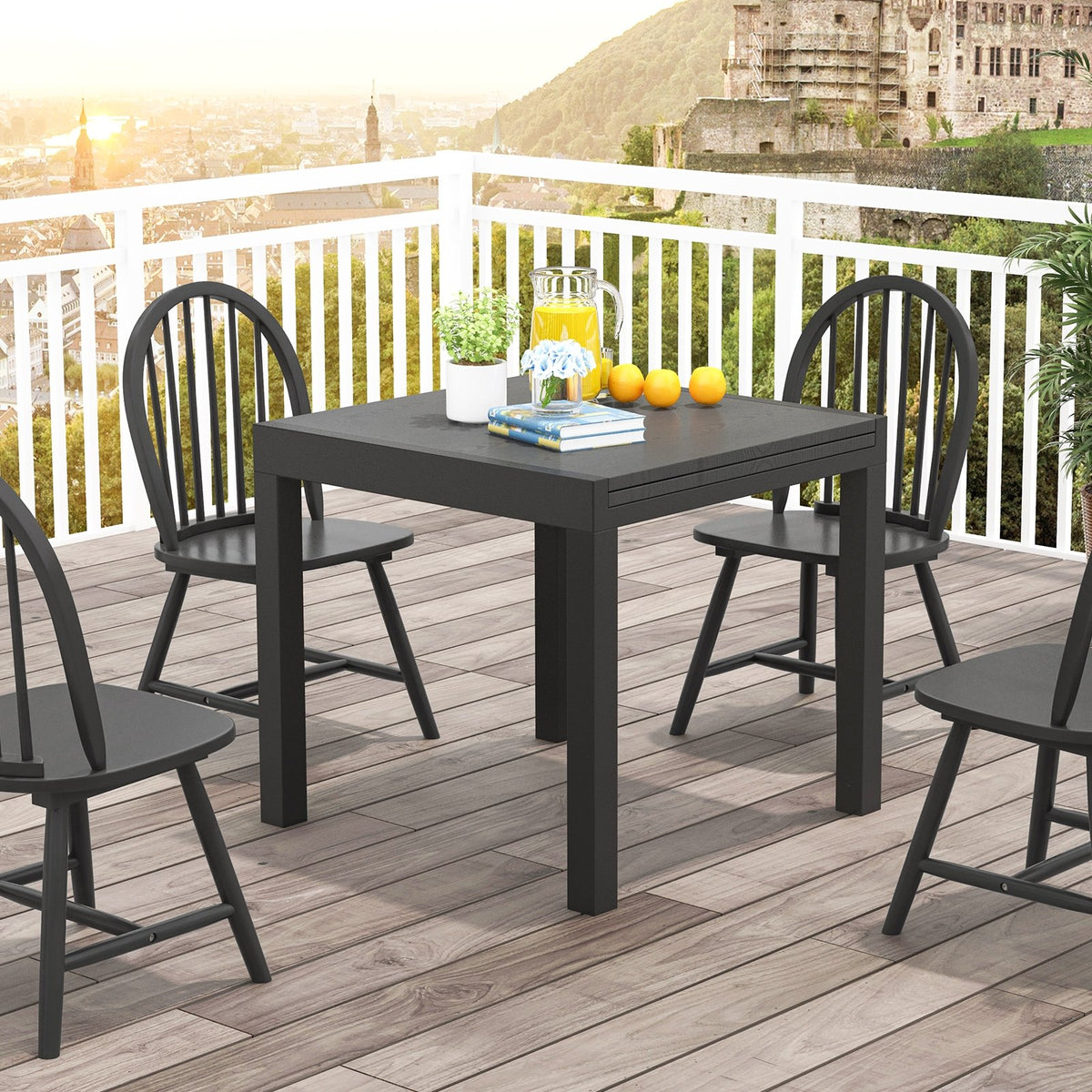 31.5 inches-63 inches Adjustable Patio Expandable Dining Table for 4-6 Person-Gray view 2