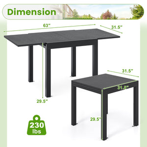 31.5 inches-63 inches Adjustable Patio Expandable Dining Table for 4-6 Person-Gray view 5