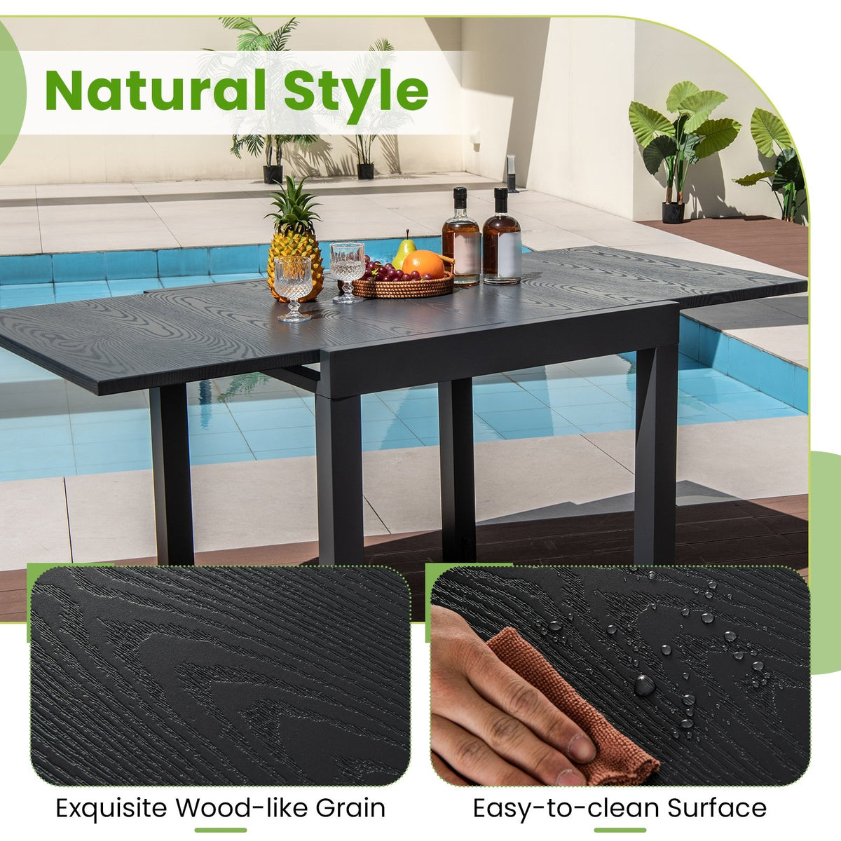 31.5 inches-63 inches Adjustable Patio Expandable Dining Table for 4-6 Person-Gray view 7