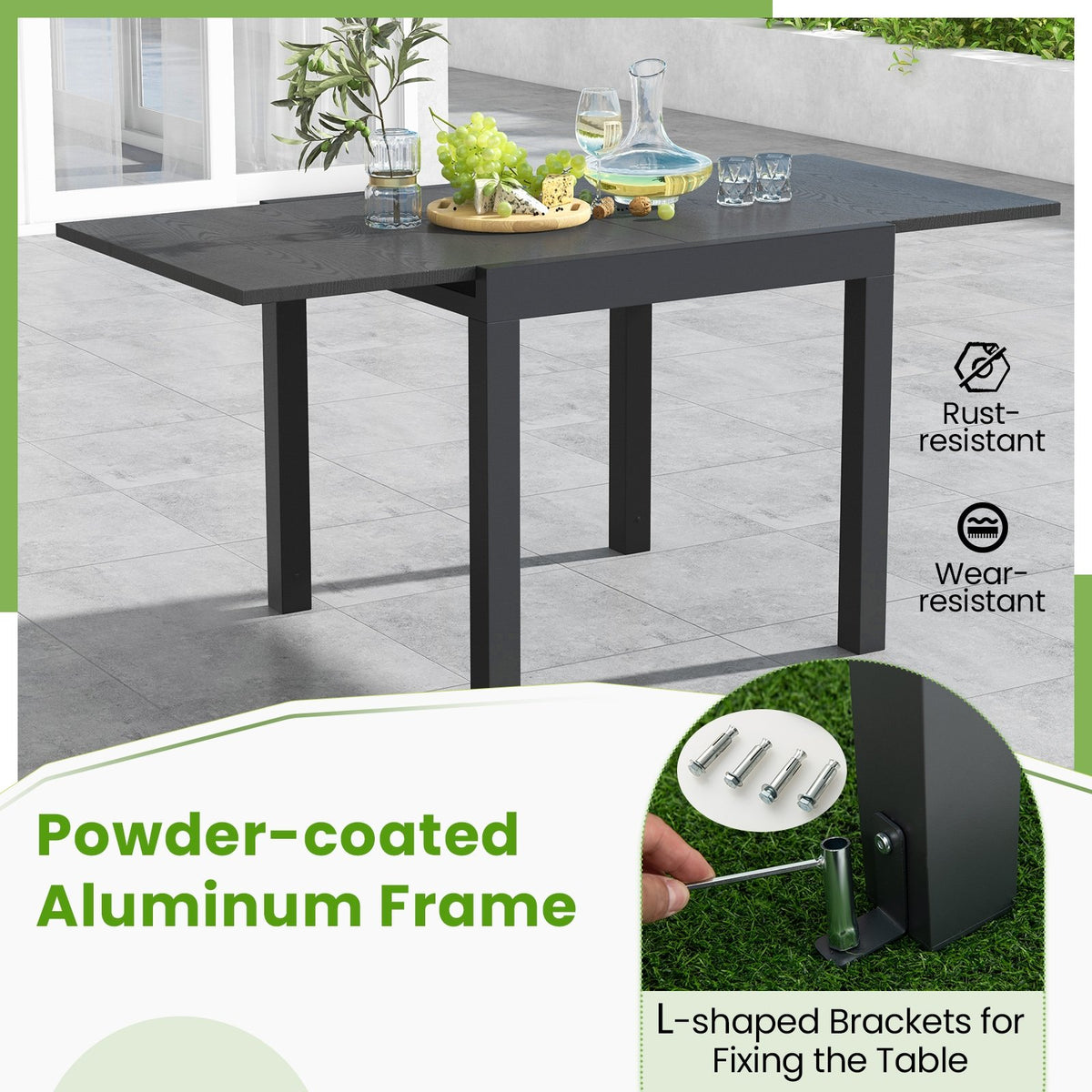31.5 inches-63 inches Adjustable Patio Expandable Dining Table for 4-6 Person-Gray view 8