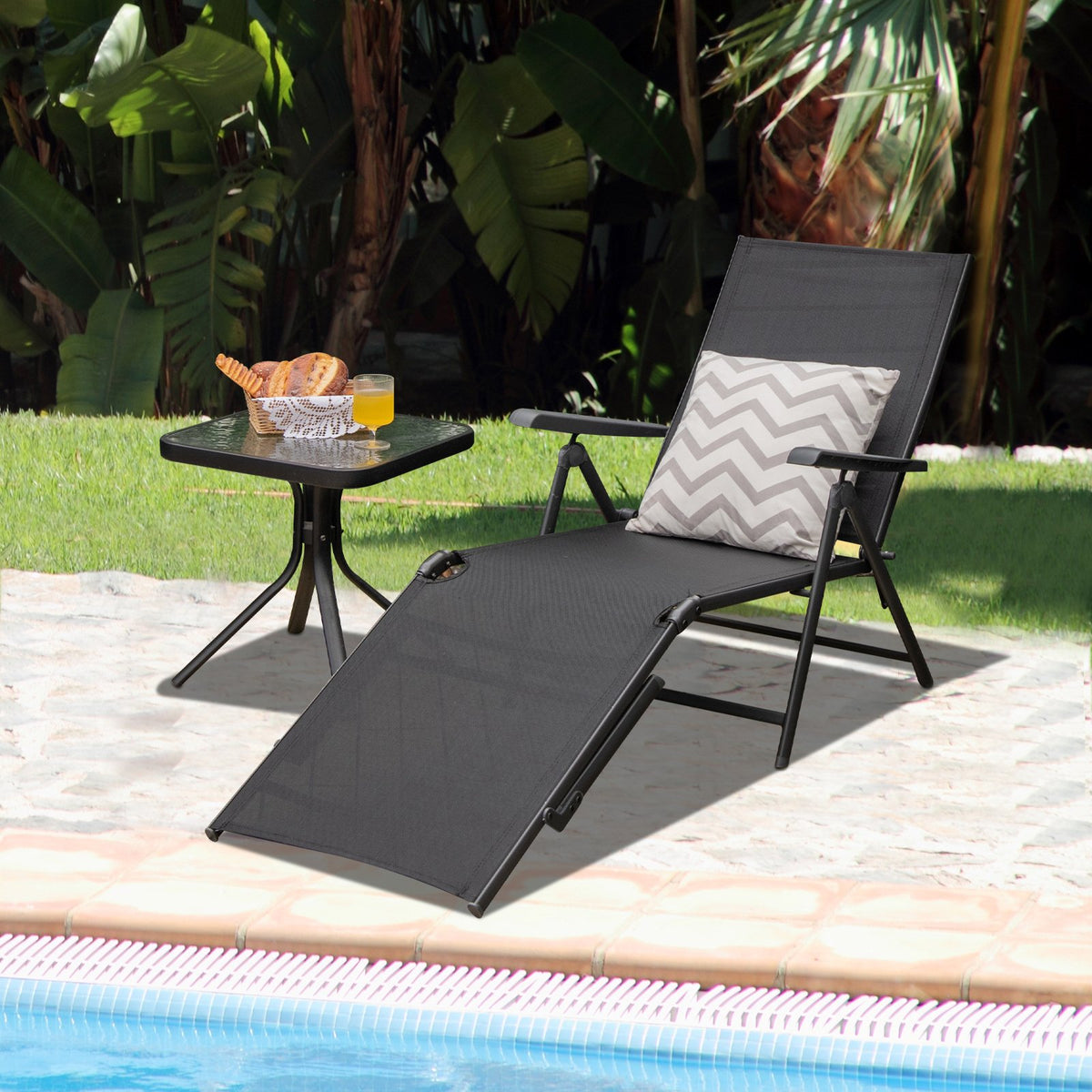Patio Foldable Chaise Lounge Chair with Backrest and Footrest-Black view 2