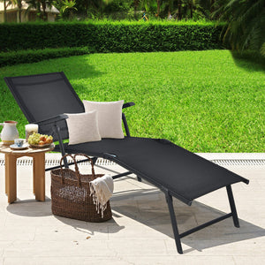 Patio Foldable Chaise Lounge Chair with Backrest and Footrest-Black view 3